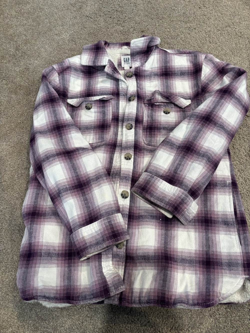 GAP Purple and White Plaid Button-Down Shirt Jacket